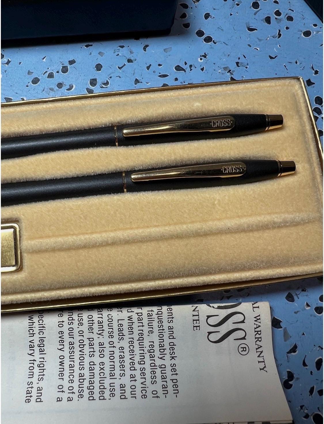 Vintage CROSS Ball Pen & Pencil Set Classic Matte Black 2501 Pen