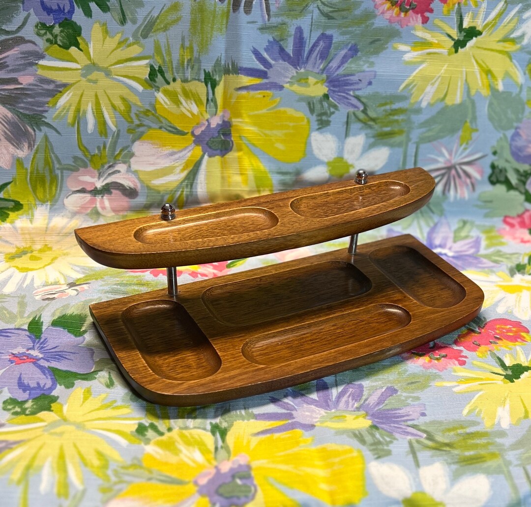 Vintage Mens Wooden Tiered Valet Tray Two Layer Wooden Dresser Tray ...