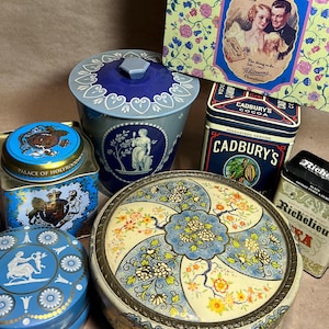 Fun Vintage Tins - Whitman’s Chocolates - Greek Trash Can - Cadbury- Decorative Tin - Metal Containers - Collectibles - Keepers
