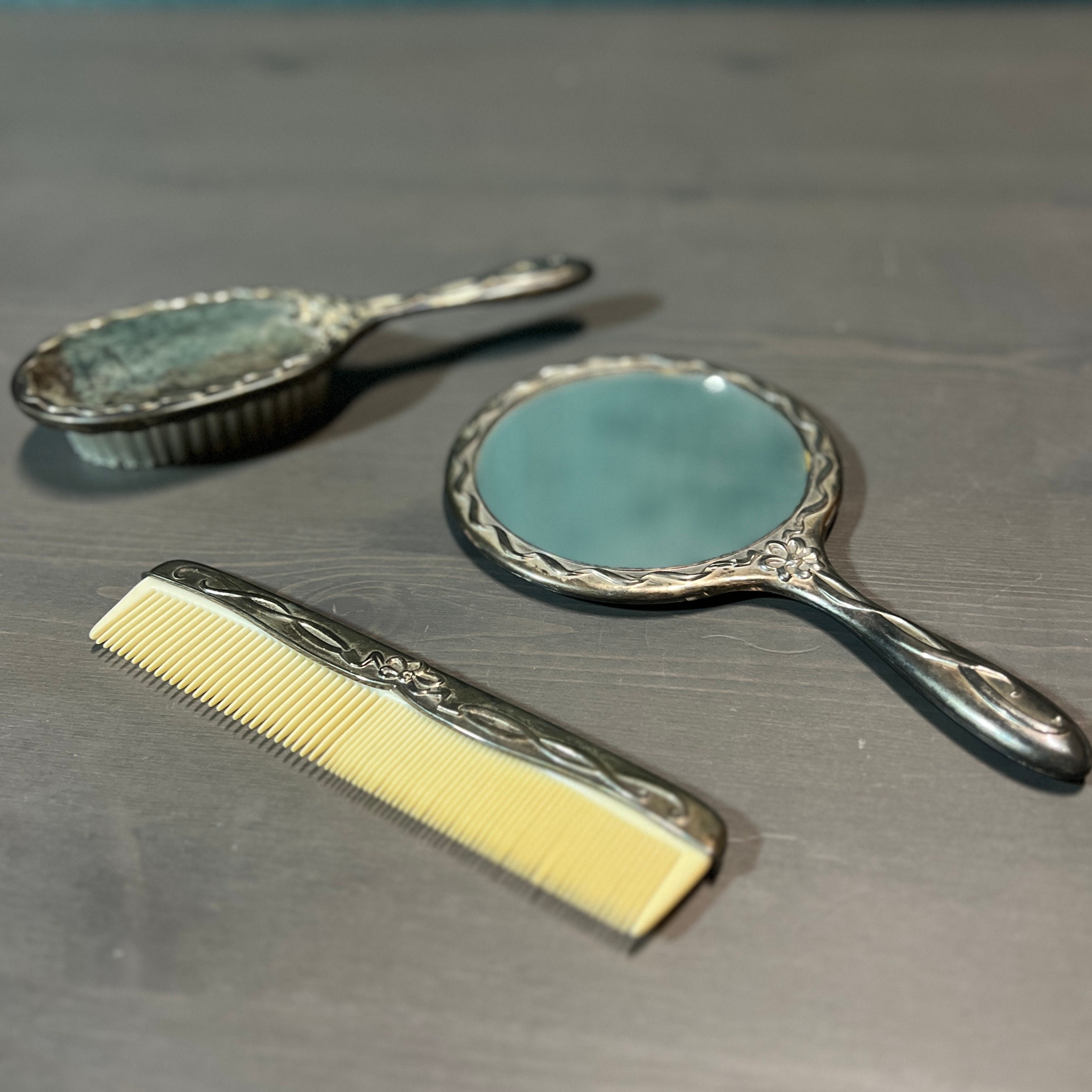 3piece colonial vanity set, brush, comb and mirror Antique Hair Brush Vanity Set - Etsy main image 2