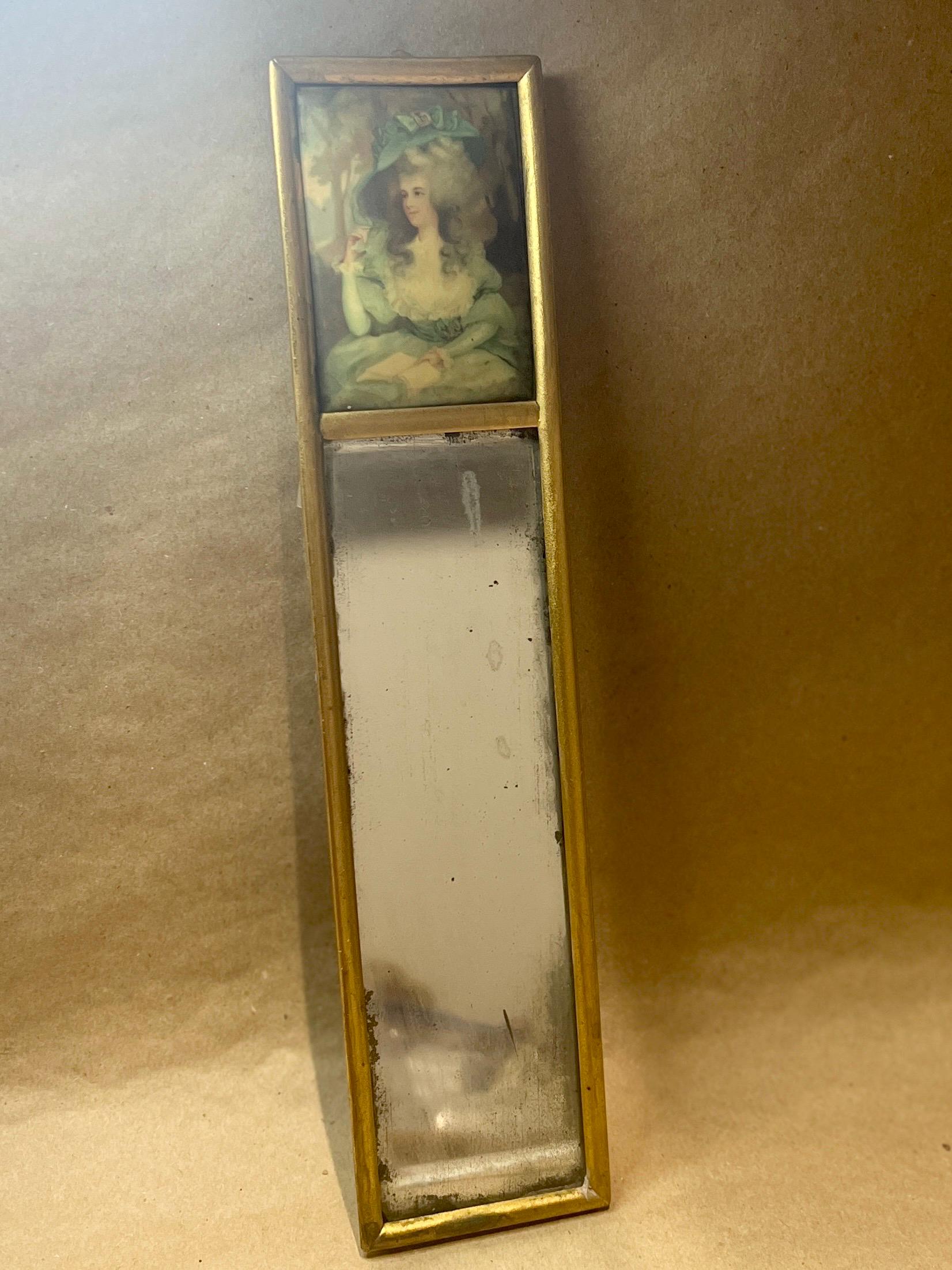 Antique Vintage Bronze Framed Mirror Lithograph Detailed Female Figural Victorian Style Home Decor Rare Collectable Classic Art Deco Style