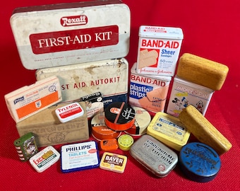 Vintage Tins - First Aid Kit - BandAid - Asprin - Mickey Mouse - Fun Boxes - Plastic travel boxes - Lots, Bundle