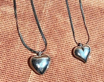 Vintage Italian 925 Sterling Silver Danecraft Primavera Puffed Heart Necklaces - Eighties Realness - Totally!