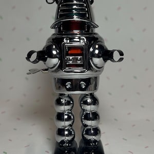 Planet Robot Robby the Robot Windup Tin Toy Chrome Wind-up Retro Repro