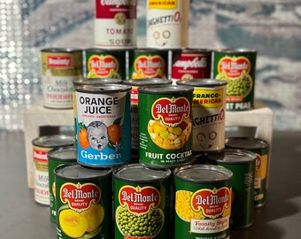 Vintage Pretend Play Toy Grocery Store Tin Food Cans - Campbells - DelMonte - Spaghetti  O’s