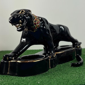 Vintage Black Ceramic Panther - Etsy
