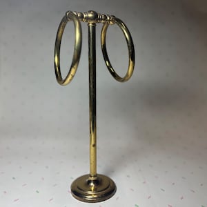 Vintage Bathroom Counter 2 Double Ring Hand Towel Holder Stand Shiny Brass, Bath Vanity Decor, Powder Room Functional Freestanding Decor