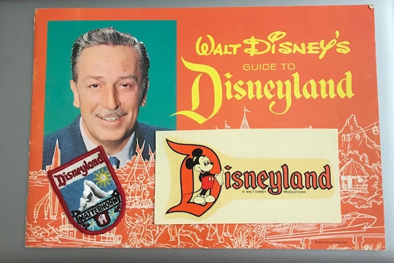 Disneyland lot — Mickey Mouse Decal, Disneyland Matterhorn Souvenir Patch, Walt Disney's Guide to Disneyland, All 1960's
