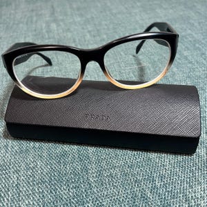 Prada Women&#39;s Eyeglasses VPR 01Q QFJ-1O1 Polished Black/Blush gradient Semi Cat Eye Frame Italy 52[]17 140