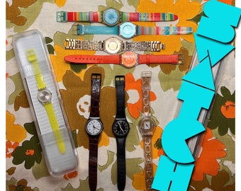 Pick a SWATCH! Any SWATCH! Vintage 1992, 2018, Black Leather, Faux Alligator, Neon, Gold, Retro Wrist Watch
