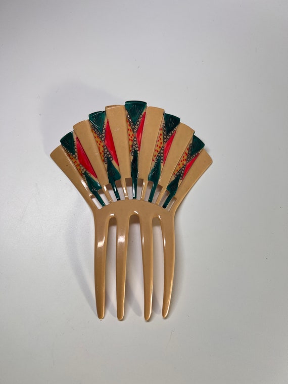 Large Vintage Art Deco Celluloid Hair Comb with Fa