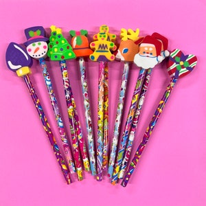 Vintage LISA FRANK Jumbo Eraser Pencil Christmas Snowflake Santa