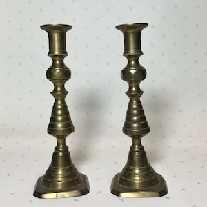 Vintage Antique Pair Beehive Brass CandleSticks with Push Ups  made in England