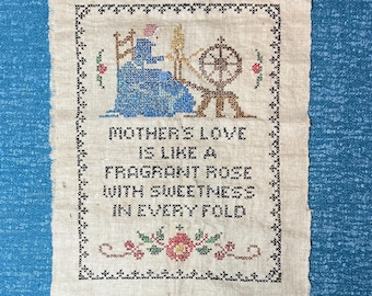 Vintage Vogue Colonial Sampler No. 1046 - 1900s Linen Colonial Americana Antique Needlework Cross Stitch Sampler
