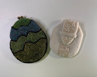 Two Vintage Beaded Coin  Pouch Purse Compact pouch Walborg made in Japan