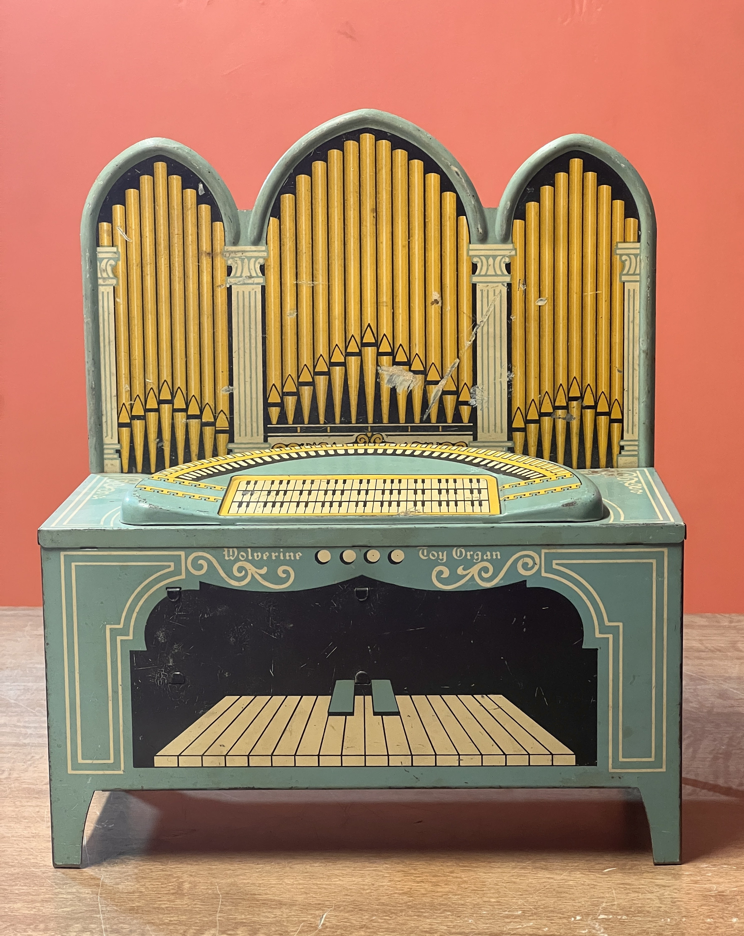 Charles Voltz / organ インテリア　オブジェ　ヴィンテージ Vintage Wolverine Tin Litho Toy Organ *needs Repair - Etsy