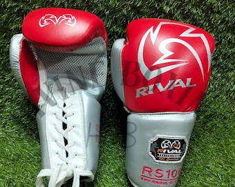 Guantes de boxeo Rival RS100 Fight / Cuero con cordones / 8 oz-16 oz / Equipo de entrenamiento profesional