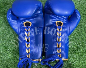 Guantoni da boxe Fly Superlace blu con lacci - da 8 oz a 18 oz / Allenamento e sparring professionale