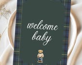 Teddy Bear Baby Monthly Milestone Cards | Classic Polo Equestrian Teddy Bear | Preppy Plaid Instant Download