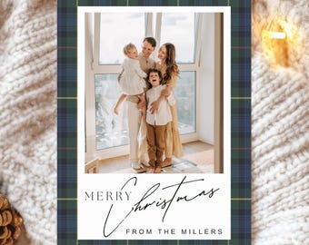 Ralph Lauren Inspired Christmas Card Template | Preppy Plaid Holiday Photo Card | Editable Canva Christmas Card | 3 Back Designs