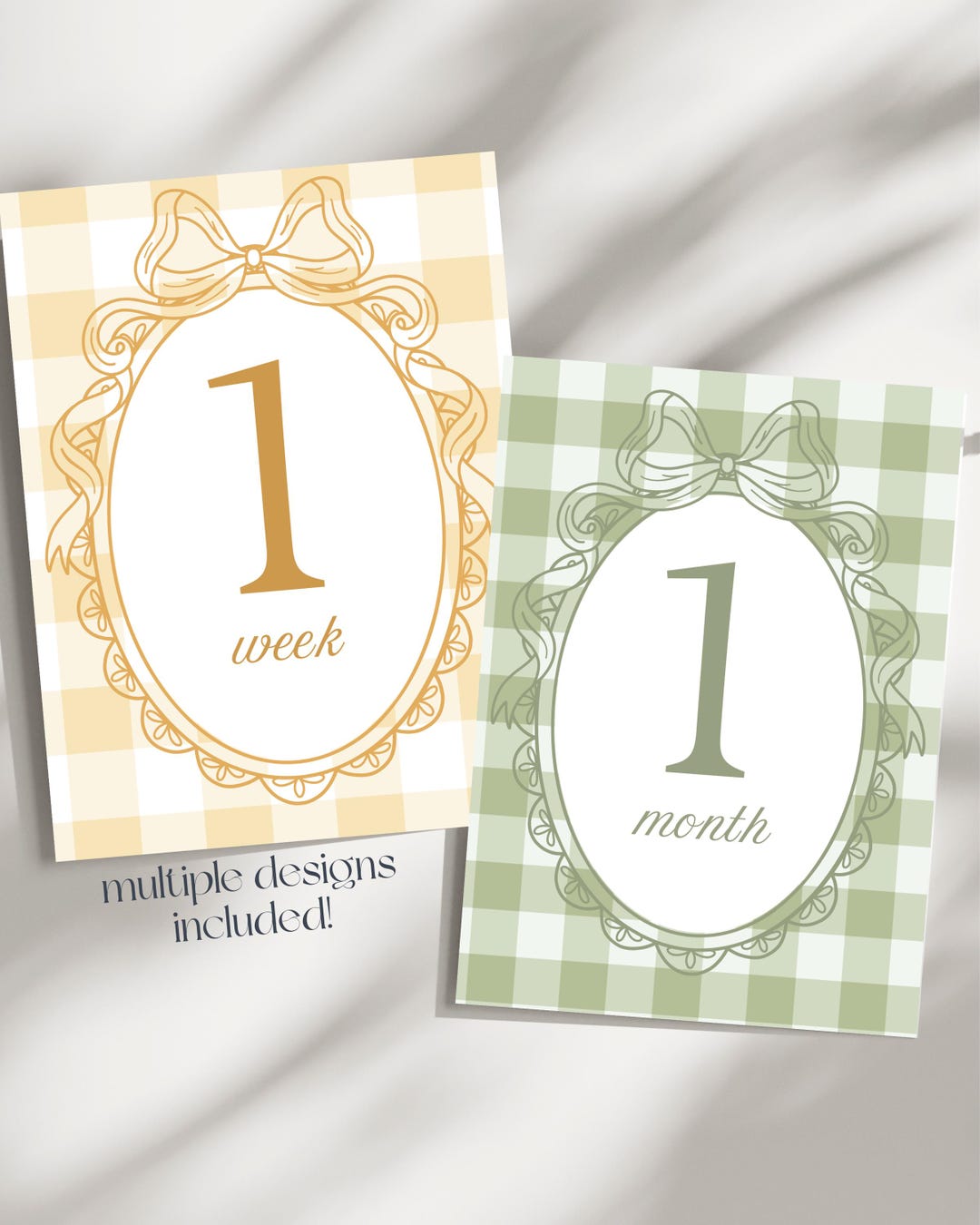 Gingham Baby Monthly Milestone Printable Cards | Butter Yellow, Sage ...