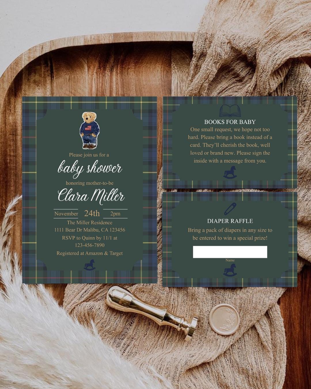 Polo Ralph Lauren Inspired Plaid Teddy Bear Baby Shower Invitation ...