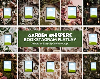 Garden Whispers Tablet Mockup Bundle | Bookish Canva Templates, Botanical Magic Bookstagram Flatlay Scenes for Authors Creators Pack Digital