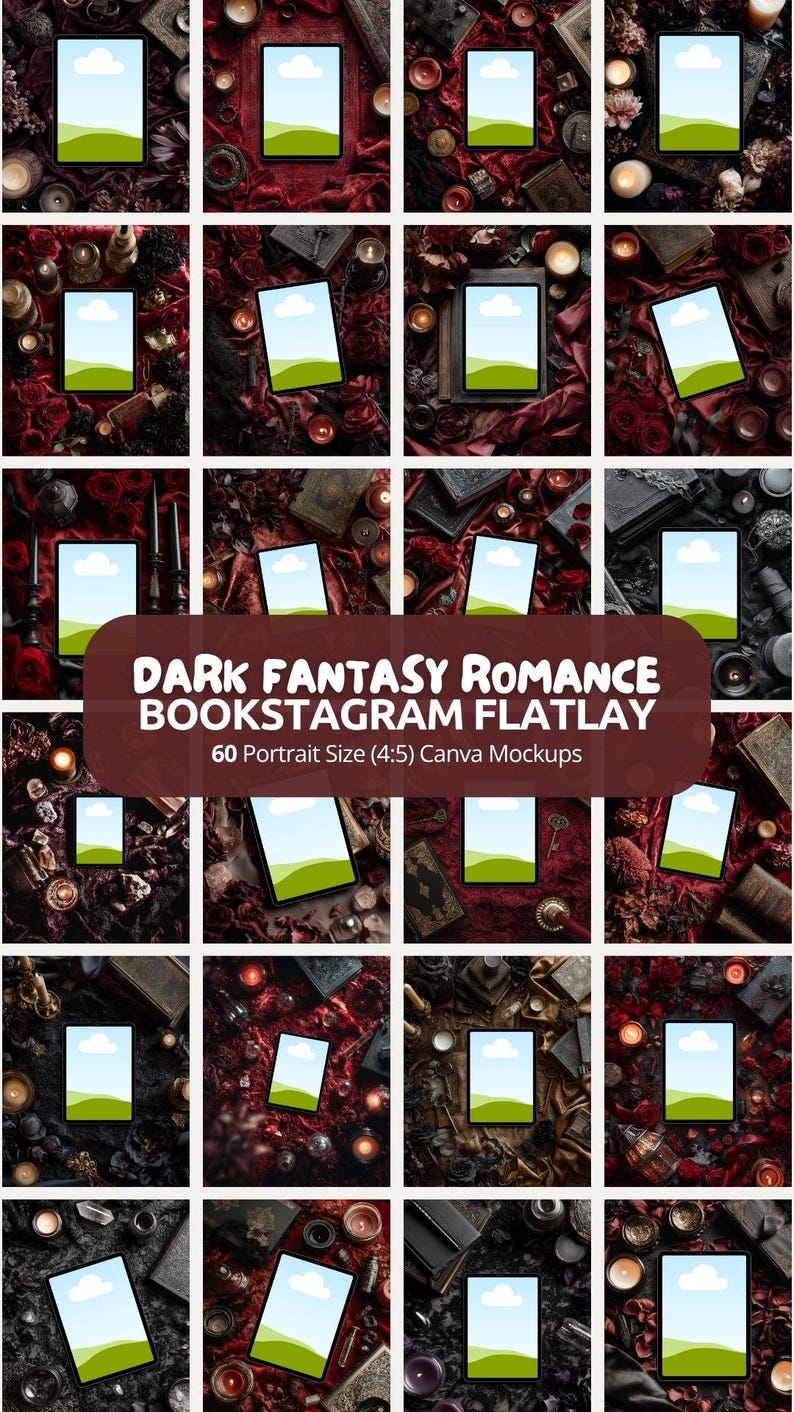 Bookish author flatlay with dark romance iPad mockup, antique details, and cinematic gothic atmosphere