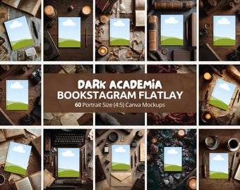Moody Dark Academia Book Mockups | Bookstagram Flatlay Bundle | Vintage Aesthetic Book Mockup Set for Authors, Writers, and Canva Templates