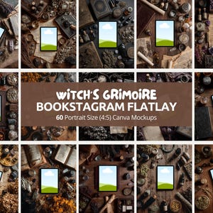 Häxans Grimoire Bookstagram Flatlay | Bokliknande iPad och surfplatta Mockup Mörk Häxig E-bok Canva Mall Bokomslag Display för Författarmarknadsföring