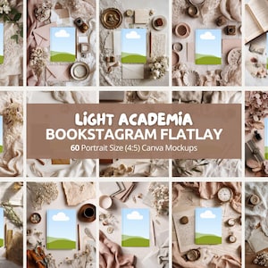 Light Academia-bokmodeller | Mjuka estetiska Bookstagram-flatlay-paket | Vintage bokliknande mockup-set för författare och Canva-mallar