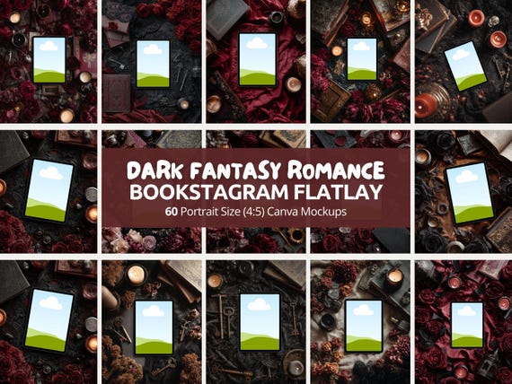 Dark Fantasy Romance Bookstagram Flatlay | Bookish iPad and Tablet Mockup | Ebook, Canva Template & Book Cover Display for Author Marketing