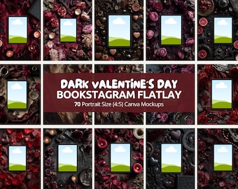 Mockup-bundel Dark Valentine-tablet | Bookish Gothic Romance Bookstagram flatlay canvassjablonen voor auteurs, omslagen en makers Set Love Dark