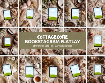 Cozy Cottagecore Bookstagram Flatlay | iPad & Tablet Mockup, Ebook, Book Cover Display for Author Marketing, Digital Planner Canva Template