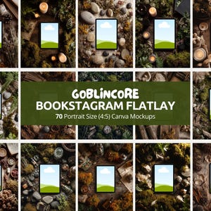 Witchy Goblincore Bookstagram Flatlay | Bookish Tablet & iPad Mockup Dark Forest Grimoire Style Canva Template for Authors and Creators