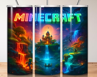 Mine 20oz Skinny Tumbler Png, Game Characters Straight Tumbler Wrap, Game 20oz Skinny Tumbler Png, Digital Download