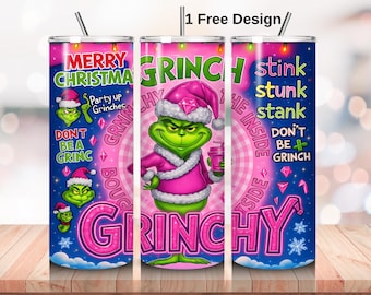 Grinch Christmas 20oz Tumbler PNG, Pink Xmas Tumbler Wrap (Digital Download)