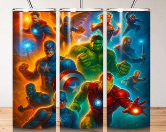 Superhero Comic Team Tumbler Wrap PNG | 20oz Skinny Tumbler (Digital Download)
