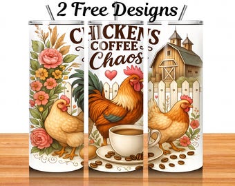 Funny Chicken Coffee Tumbler Wrap PNG, Seamless Sublimation (Digital Download)
