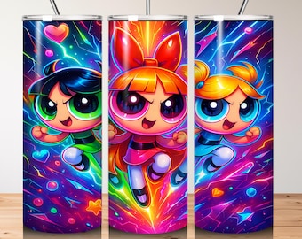 Super Cute Trio | Super Puff Girls | 20oz Skinny Tumbler Sublimation Design | Adorable & Fierce Cartoon Wrap | Digital Download PNG