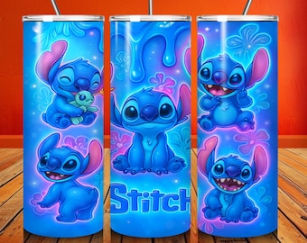 Stitch Tumbler Sublimation Design: 3D Inflated Wrap (PNG Digital Download)