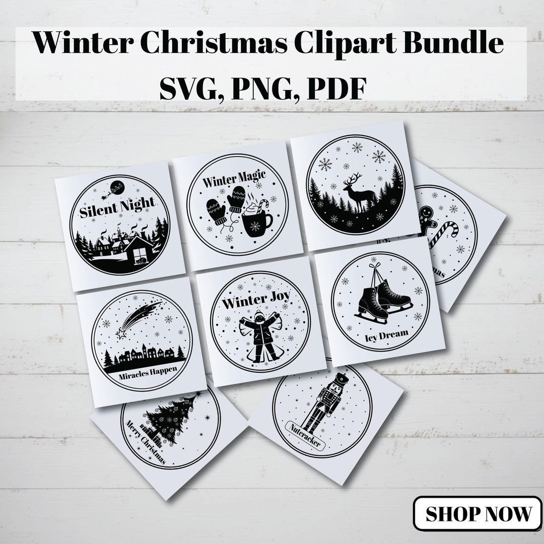 Christmas Sticker Bundle | Black & White Winter Clipart | Printable ...