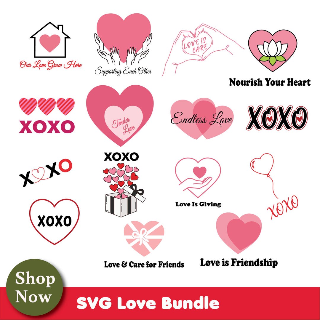 Valentine Heart SVG Bundle | Love Quotes & XOXO Designs | Cricut Files ...