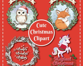 Christmaspng Animal clipart | Winter Holiday Clipart | Magical Xmas PNG Bundle