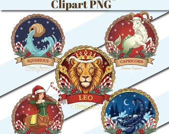 Christmas Zodiac Bundle | 12 Holiday Horoscope Designs | Christmas Astrology Clipart Set