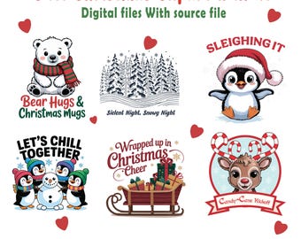 Christmas Clipart Bundle | Polar Bear, Penguin, Reindeer and Holiday Quotes | Festive Sublimation PNGs
