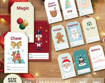 Christmas Gift Tags Set | Printable Holiday Tags |For You, Joy, Peace, Magic, Warm Wishes