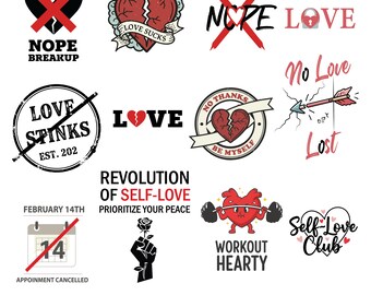 Anti Valentine SVG Bundle | Breakup Quotes | Self Love Designs | Funny Heart Graphics