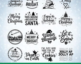 Christmas SVG Bundle | Holiday Quotes Clipart | Merry Christmas PNG Designs for Cricut & Sublimation
