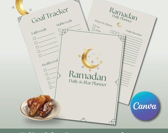 Ramadan Daily Planner  |Editable Islamic Daily Organizer | Fasting & Iftar Tracker | Printable Canva PDF